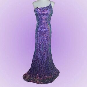 vintage fairy purple iridescent sequin maxi dress mermaid prom gown